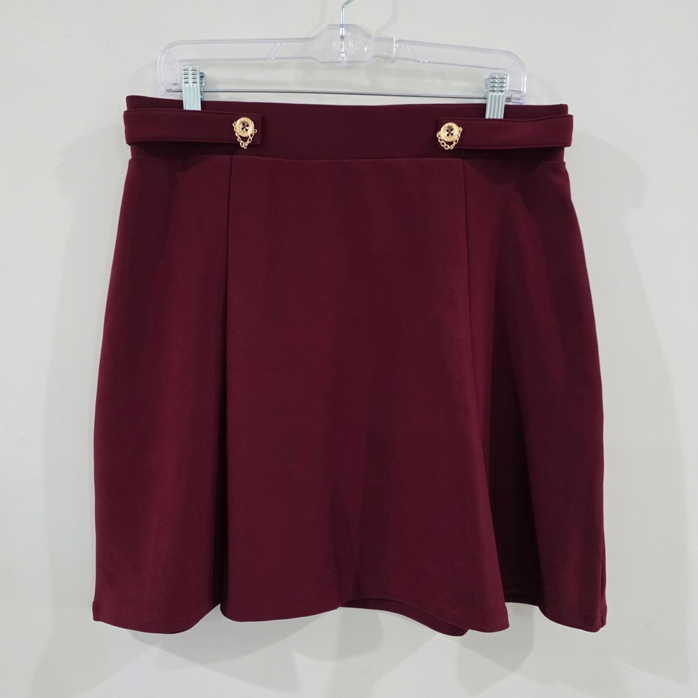 Harper Womens Old Money Mini Skirt Size XL Burgundy Gold Button Chain Regency